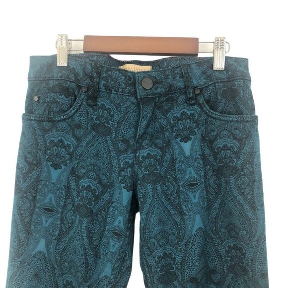 Sanctuary Womens Size 26 Teal Black Paisley Print Skinny Jeans - Picture 2 of 5